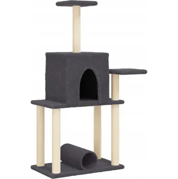 Multifunkční škrabadlo pro kočky s domečkem, tunelem, 73,5x47,5x122 cm, tmavé