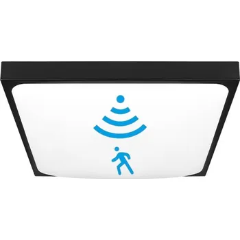 LAMPA DO KOUPELNY STROPNÍ SVÍTIDLO KOUPELNOVÝ LED SENZOR 2 x E27 IP44 ČTVEREC ČERNÁ