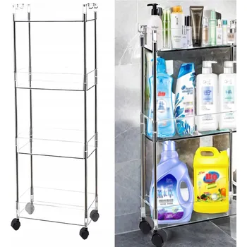 Obraz WĄSKI STOJAK ŁAZIENKA PRZECHOWYWANIE NA KÓŁKACH WYGODNY 4WARSTWY12 CM