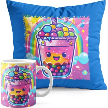 SADA HRNEK + POLŠTÁŘ MODRÁ – DUHOVÝ ŠEJK HRNEK