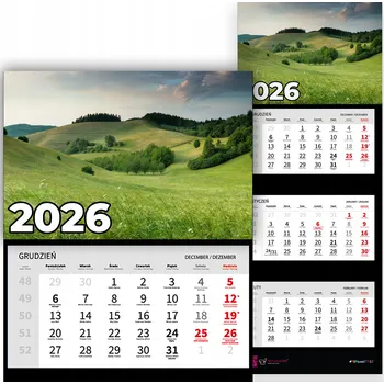 Kalendář Trojdílný kalendář 2026 Stolní nástěnný Příroda Kopce Vzory