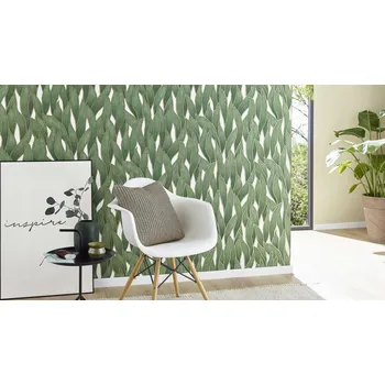 Fototapeta TAPETA HRUBÉ ZELENÉ LISTY SE ZLATÝM LEMOVÁNÍM