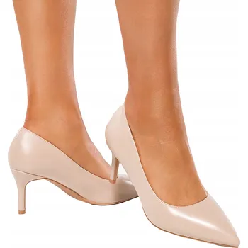 Dámské lodičky LODIČKY NA PODPATKU DÁMSKÉ ŠPIČATÉ ŠPIČKA KOŽENÁ STÉLKA KLASICKÉ BÉŽOVÉ vel. 38