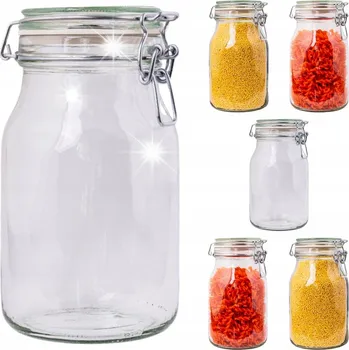 Zavařovací sklenice 1100 ml ZAVAŘOVACÍ SKLENICE hermetická 1 l se skleněným víčkem s těsněním a sponou 6 Ks
