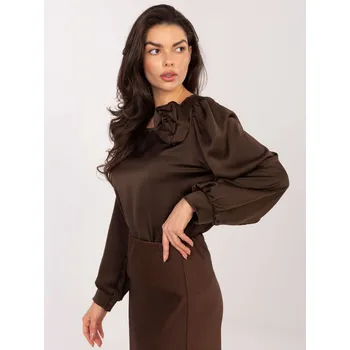 Dámská halenka Tmavě hnědá halenka s volánem Italy Moda hnědá 3496245