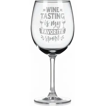 Sklenice Vínová sklenka s gravírovým textem - Wine tasting is my favorite sport