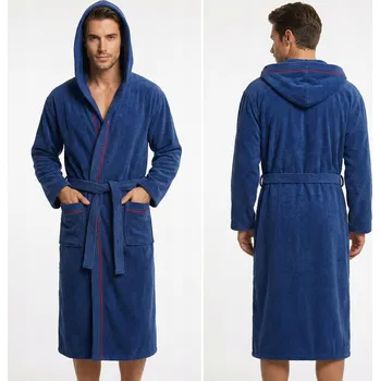 Pánský župan Pánský župan TLUSTÝ 100% Bavlna FROTÉ Kapuce VELLUTO Hotel SPA Námořnická Modrá M