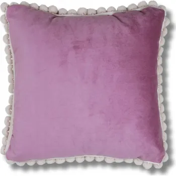 Polštář Dekorační Polštář s výplní 40x40 cm, sametový velur s bambulkami