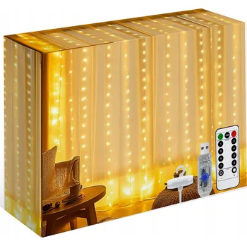 Vánoční dekorace SVĚTELNÝ ZÁVĚS 300 LED VÁNOČNÍ OSVĚTLENÍ NA STROMEČEK GIRLANDA + DÁLKOVÉ OVLÁDÁNÍ TEPLÁ BÍLÁ 3x3m