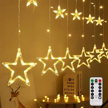 Vánoce SVĚTELNÝ ZÁVĚS LED HVĚZDY GIRLANDA VÁNOČNÍ SVĚTÝLKA NA STROMEČEK NA OKNO