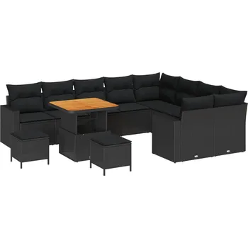 Zahradní sestava vidaXL Sada zahradních pohovek s polštářem 13 pcs Černá polyratan [3363599]