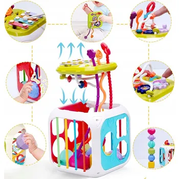 Hračka pro nejmenší EDUKAČNÍ KOSTKA SORTER 7V1 SENZORICKÁ KOSTKA ČINELKY CHRASTÍTKA MONTESSORI
