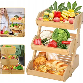 Obraz 3ÚROVŇOVÁ BAMBUSOVÁ NÁDOBA NA ODKAPÁVÁNÍ OVOCE A ZELENINY