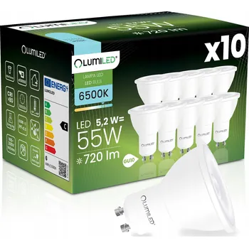 Žárovka 10x LED ŽÁROVKA GU10 REFLEKTOR 5,2W (odpovídá 55W) 720LM 6500K STUDENÁ BÍLÁ 38° LUMILED