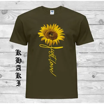 Pánské oblečení levne-bavlnene-tricko-potisk-kvetiny-slunecnice Barva: Khaki, velikost: XL