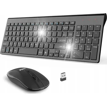 Klávesnice BEZDRÁTOVÁ KLÁVESNICE + MYŠ SET TICHÉ NÍZKÉ KLÁVESY ČERNÁ