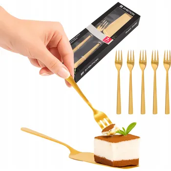 Příbor 43385 Sada na dort 7 ks Prato – lopatka + 6 vidliček zlaté barvy AMBITION