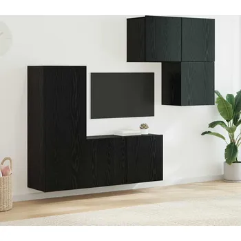 Televizní stolek vidaXL Televizní skříň Nástěnný 4 pcs Černý dub kompozitní dřevo [3402766]