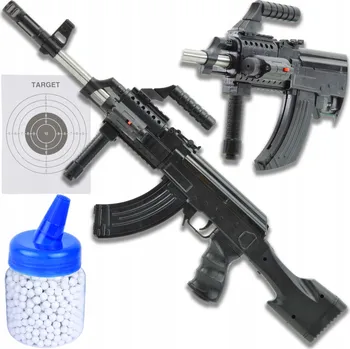 Dětská zbraň Puška AK pružinová replika s laserem 6mm + terč + 1000 kuliček DÁREK