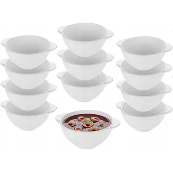 Polévková miska s uchy, miska, skleněná, 500 ml, 12 kusů, bílé sklo