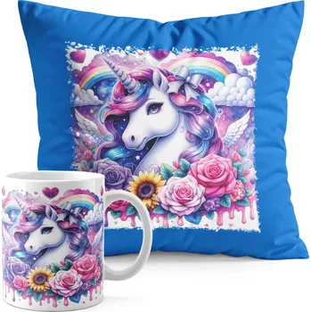 SADA HRNEK + POLŠTÁŘ MODRÝ - JEDNOROŽEC UNICORN KŮŇ