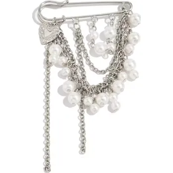 Souprava šperků B-TOP Kovová ozdobná spona na kalhoty s řetízky, perlami a srdíčkem
