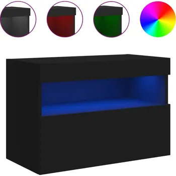 Televizní stolek Černá závěsná skříňka pod TV s RGB LED osvětlením, 60 x 30 x 40 cm