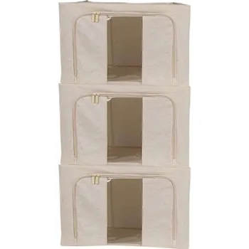 Úložný box Skládací úložné boxy na oblečení s okénkem, béžové, 3 ks