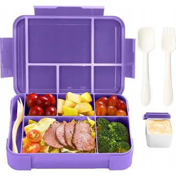 Svačinový box SVAČINOVÝ BOX LUNCHBOX OBĚDOVÝ BOX S PŘIHRÁDKAMI A NÁDOBKOU NA OMÁČKU BENTO 1330ML
