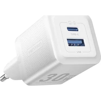 Vention 2-Port USB (C + A) GaN Charger (30W/30W) EU-Plug White