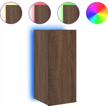 Televizní stolek Závěsná RTV skříňka s RGB LED osvětlením, hnědý dub, 30,5 x 35 x 70 cm