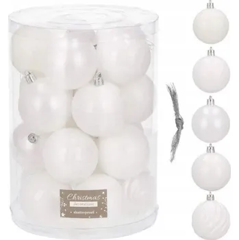 Vánoce Sada 20 ks bílých vánočních vánoční baňky na stromeček, nerozbitné ozdoby, mix 6 cm