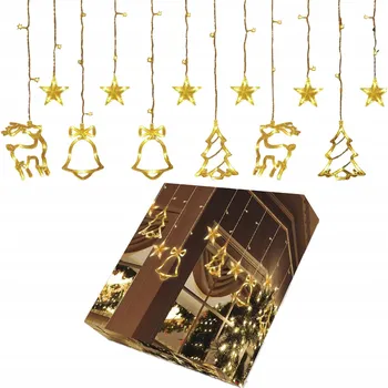 Vánoce SVĚTELNÝ ZÁVĚS LED HVĚZDIČKY TEPLÁ BÍLÁ SVĚTLA HVĚZDY NA OKNO GIRLANDA