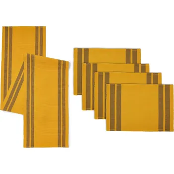 ubrus Běžec na stůl žebrovaný bavlna s prostíráním žlutý sada 5ks