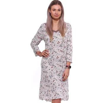 Dámská noční košile Luxusní jemná noční košilka s 3/4 rukávy hnědá, šedá a béžová s květinami pro plnoštíhlé ženy 1D1463 hnědá xxl