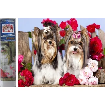 Výtvarná sada Diamantový obrázek - Pejsci s růžemi 30x40cm