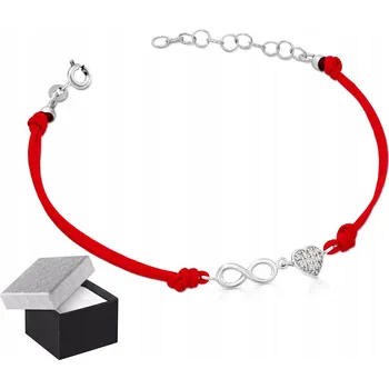 Náramek Náramek na šňůrce stříbrný 925 červený srdce nekonečno 18,5 cm