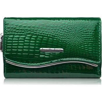Dámská kožená lakovaná peněženka s krokodýlím vzorem, zelená, elegantní