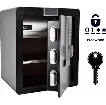 Trezor Pancéřový domácí trezor s elektronickým zámkem a klíčem 45x38x32 cm černý