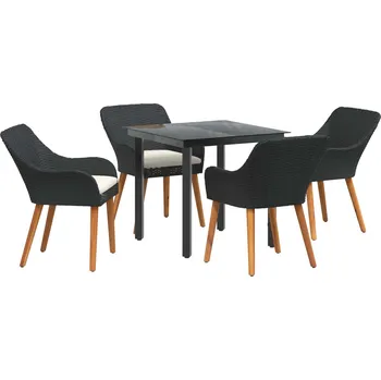 Zahradní sestava Zahradní jídelní souprava s polštářem 5 pcs Černá polyratan