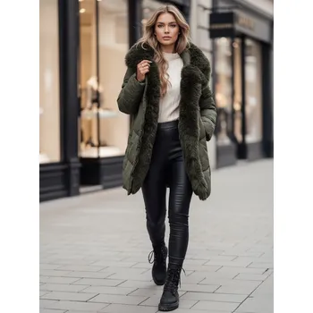 Dámská dlouhá prošívaná bunda s kapucí MORISIO Dstreet TY4671z Barva: Zelená, Velikost: L