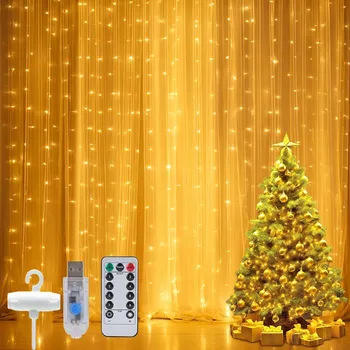 Vánoční dekorace SVĚTELNÝ ZÁVĚS LED NA OKNO 300 LED 3x3 m, Teplá Bílá, Girlanda, Dálkové Ovládání