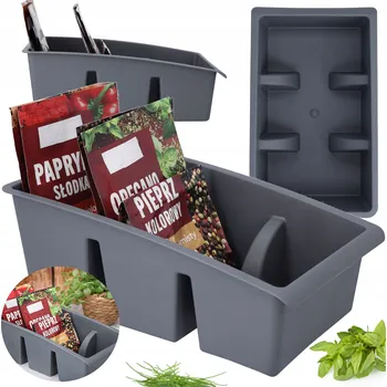 Úložný box Organizér na koření dózy bylinky sáčky kořenka dělený šedý