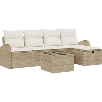 Zahradní nábytek vidaXL Set pohovek s polštářem s úložištěm Béžová a krémová polyratan [3359070]