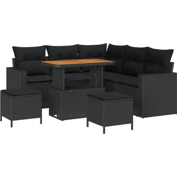 Zahradní sestava Sada zahradních pohovek 8 pcs Černá polyratan