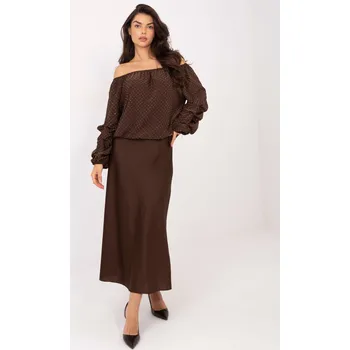 Dámská halenka Hnědá vzorovaná halenka s odhalenými rameny Italy Moda černá | hnědá 3496259