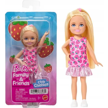 Panenka BARBIE Klub Chelsea a kamarádky - Panenka Chelsea v ŠATY s JAHODY JJB33