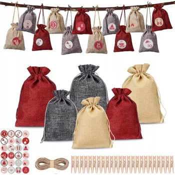 Vánoční dekorace Adventní kalendář Sáčky DIY Sada KOMPLET K Naplnění Vánoční 24