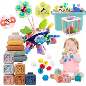 Hračka pro nejmenší Stavebnice Senzorické Kreativní Kousátka Sada Věž Fidget Spinner 6v1