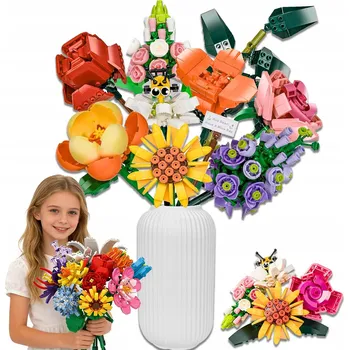 ostatní stavebnice STAVEBNICE KVĚTINY KYTICE LUČNÍCH KVĚTŮ VE VÁZE SADA 779DÍLŮ